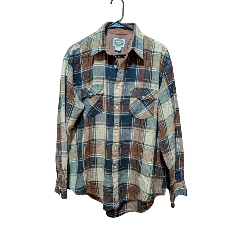Midwest Traders Mens Size Large  Brown  Plaid Button-up Long Sleeve